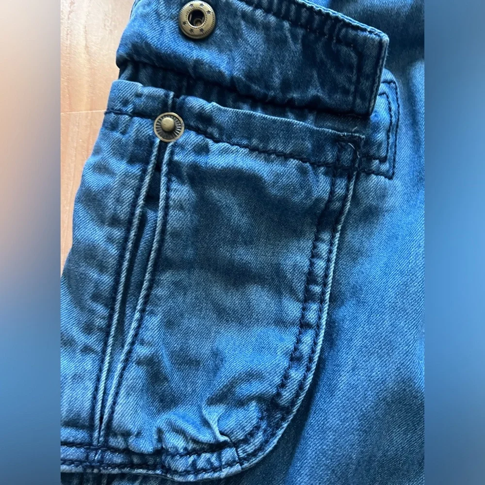 Juicy Couture Cargo Pants Blue Lyocell Cotton Blend Low Rise Roll Tab Hem Size M